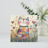 Patchwork-Katzen-Valentinstag Feiertagskarte (Stehend Vorderseite)