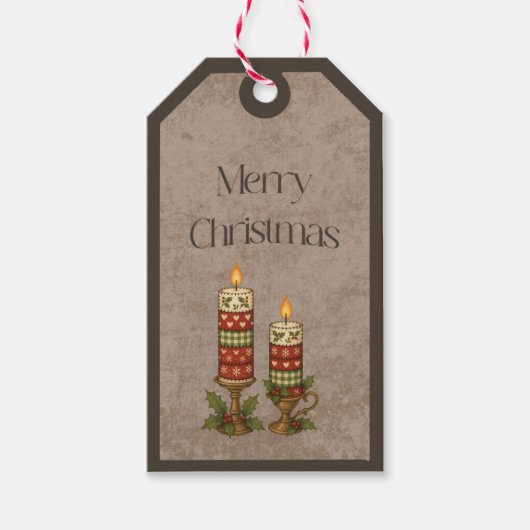 Patchwork-Kerzen in Weihnachtsfarben Geschenkanhän Geschenkanhänger (Vorderseite)