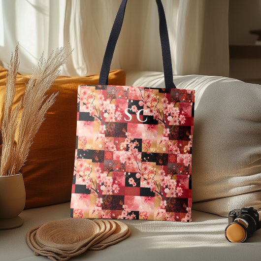 Patchwork-Kirschblüten und Stoff-Inspiration Tasche
