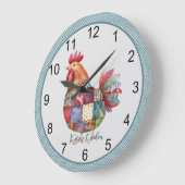 Patchwork Kitchen Hen and Polka Dots Große Wanduhr (Winkel)