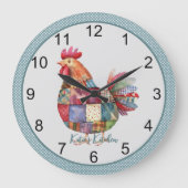 Patchwork Kitchen Hen and Polka Dots Große Wanduhr (Vorderseite)