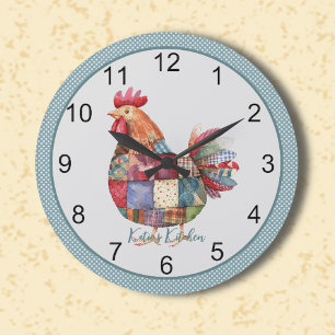Patchwork Kitchen Hen and Polka Dots Große Wanduhr