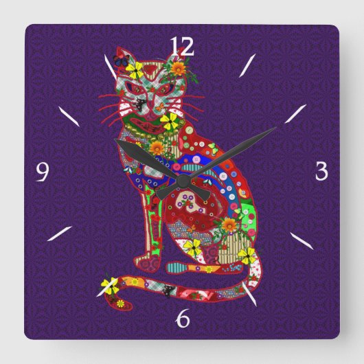 Patchwork Kitty Quadratische Wanduhr (Vorderseite)