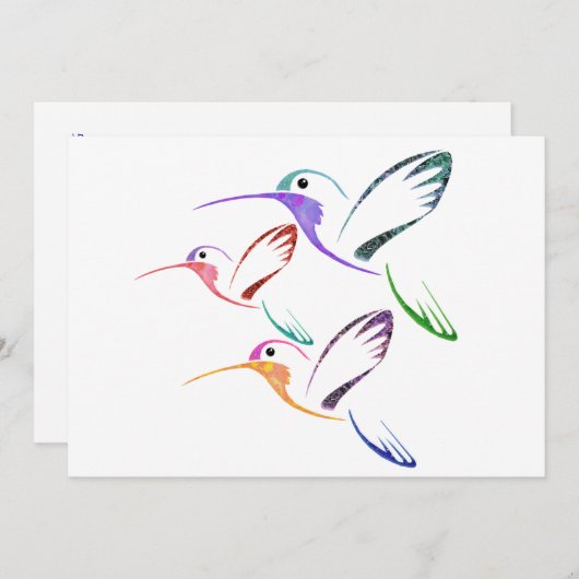 Patchwork-Kolibri-Trio Einladung (Vorne/Hinten)