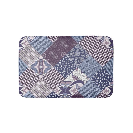 Patchwork-Kritzelei: Nahtloses Vintage-Boho-Muster Badematte (Vorderseite)