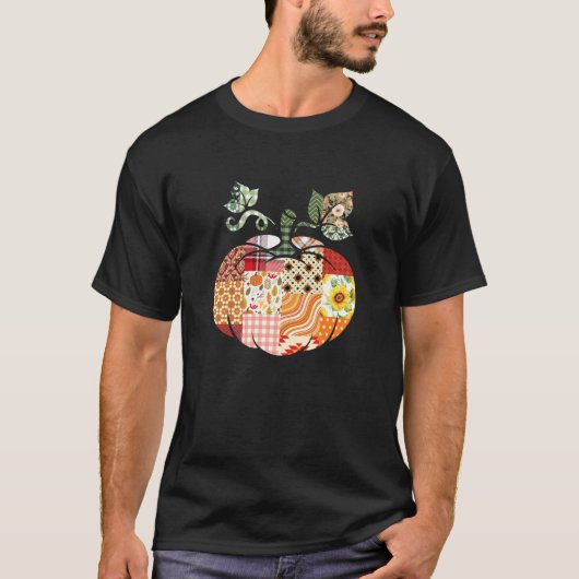 Patchwork-Kürbis-Halloween-Quilt Herbst-Vibes T-Shirt (Vorderseite)