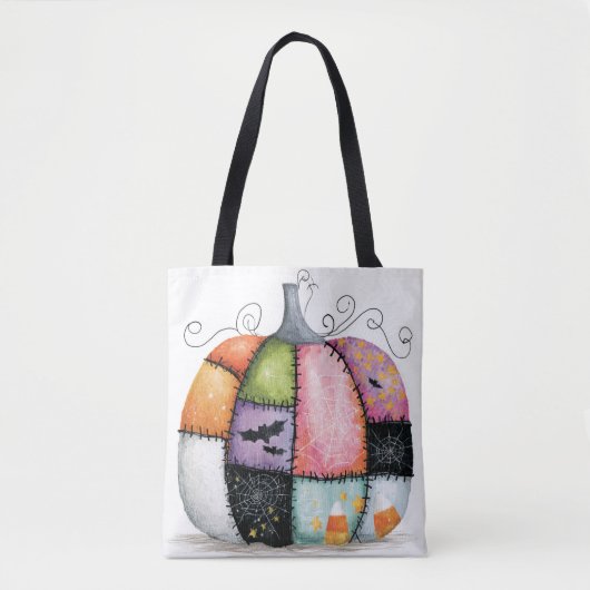 Patchwork-Kürbis-Weiß-Halloween Tasche (Vorderseite)