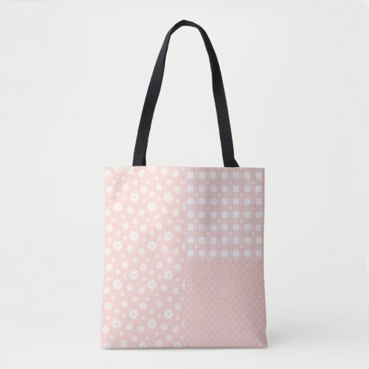 Patchwork Leicht rosa Niedliches Federmuster Tote Tasche (Vorderseite)