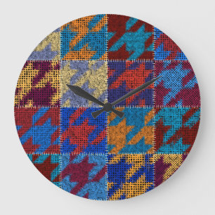 Patchwork-Leinwand: Nachahmung Vintager Muster. Große Wanduhr