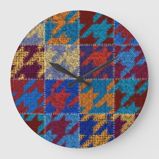 Patchwork-Leinwand: Nachahmung Vintager Muster. Große Wanduhr (Vorderseite)