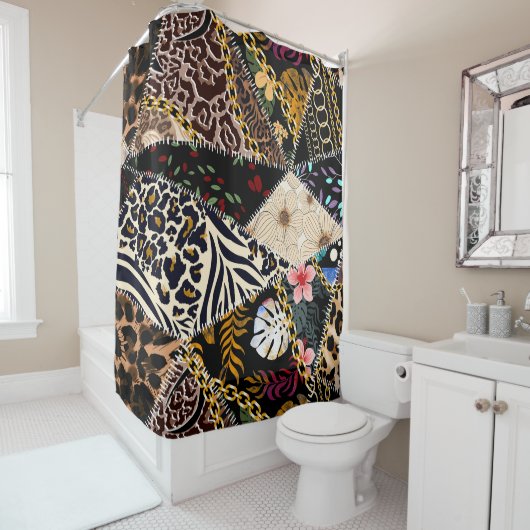Patchwork Leopard: Ethnic Lining Design. Duschvorhang (Beispiel)