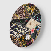 Patchwork Leopard: Ethnic Lining Design. Große Wanduhr (Winkel)