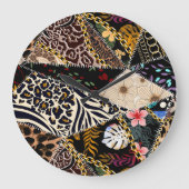 Patchwork Leopard: Ethnic Lining Design. Große Wanduhr (Vorderseite)