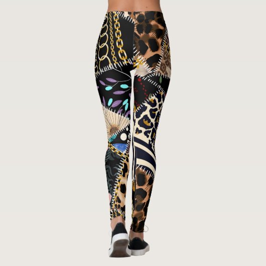 Patchwork Leopard: Ethnic Lining Design. Leggings (Rückseite)