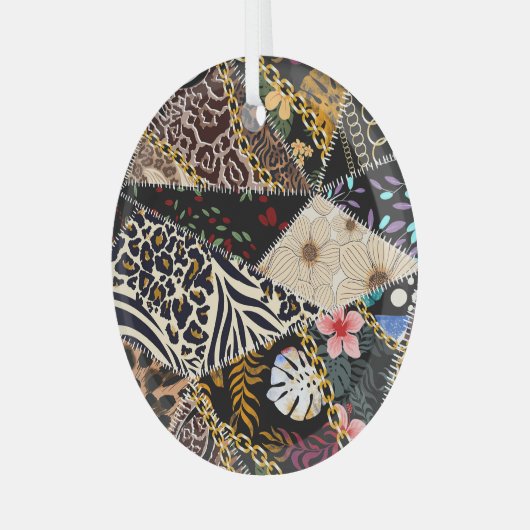 Patchwork Leopard: Ethnic Lining Design. Ornament Aus Glas (Vorderseite links)
