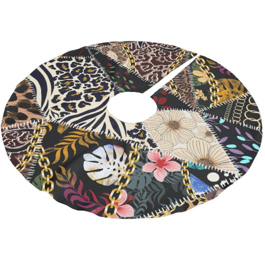 Patchwork Leopard: Ethnic Lining Design. Polyester Weihnachtsbaumdecke (Schrägansicht)