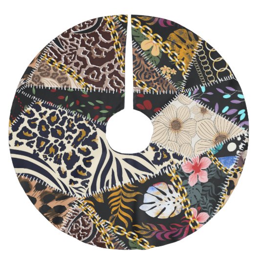 Patchwork Leopard: Ethnic Lining Design. Polyester Weihnachtsbaumdecke (Vorderseite)