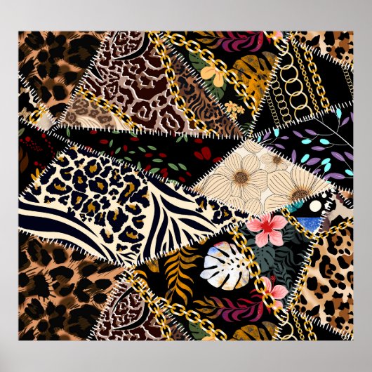 Patchwork Leopard: Ethnic Lining Design. Poster (Vorne)