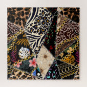 Patchwork Leopard: Ethnic Lining Design. Puzzle (Horizontal)