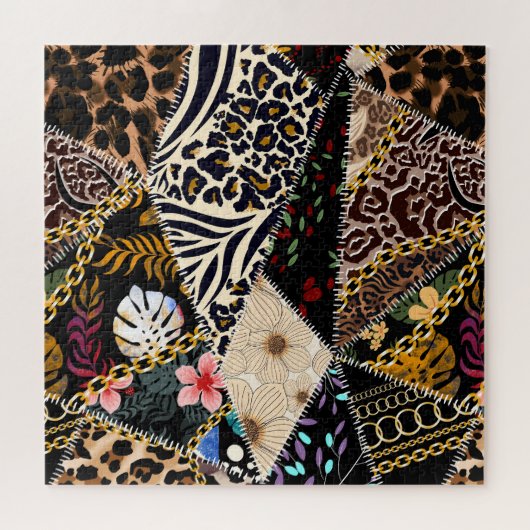Patchwork Leopard: Ethnic Lining Design. Puzzle (Horizontal)