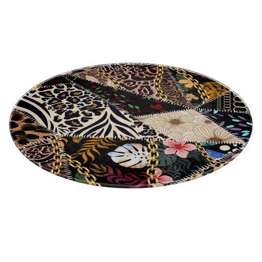 Patchwork Leopard: Ethnic Lining Design. Schneidebrett (Ecke)