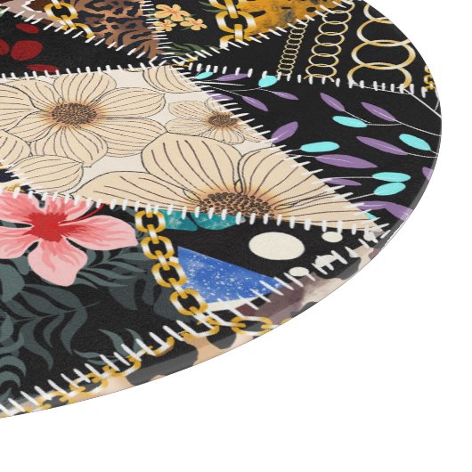 Patchwork Leopard: Ethnic Lining Design. Schneidebrett (Ecke)