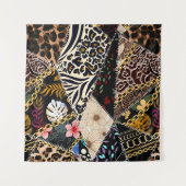 Patchwork Leopard: Ethnic Lining Design. Wandteppich (Vorderseite (Horizontal))