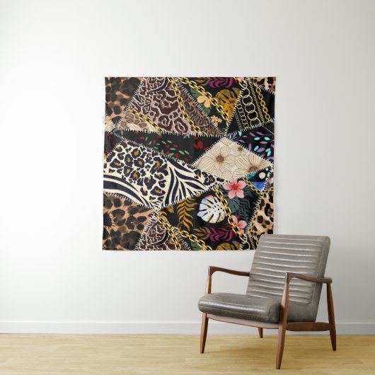 Patchwork Leopard: Ethnic Lining Design. Wandteppich (Beispiel)