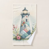 Patchwork-Leuchtturm-Küstenblumen-Szene Badhandtuch Set (Handtuch)
