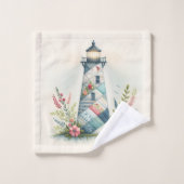 Patchwork-Leuchtturm-Küstenblumen-Szene Badhandtuch Set (Waschlappen)
