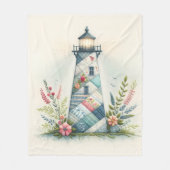 Patchwork-Leuchtturm-Küstenblumen-Szene Fleecedecke (Vorderseite)