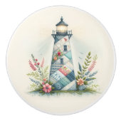 Patchwork-Leuchtturm-Küstenblumen-Szene Keramikknauf (Vorderseite)