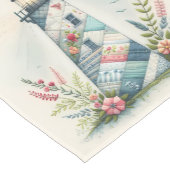 Patchwork-Leuchtturm-Küstenblumen-Szene Kurzer Tischläufer (Ecke)