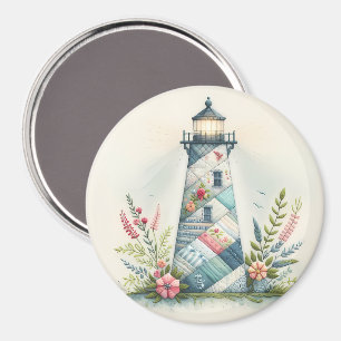 Patchwork-Leuchtturm-Küstenblumen-Szene Magnet