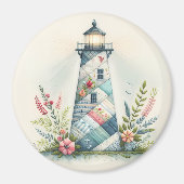 Patchwork-Leuchtturm-Küstenblumen-Szene Magnet (Vorne)
