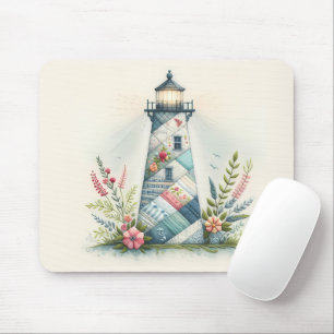 Patchwork-Leuchtturm-Küstenblumen-Szene Mousepad