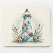 Patchwork-Leuchtturm-Küstenblumen-Szene Mousepad (Vorne)