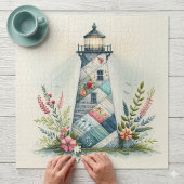 Patchwork-Leuchtturm-Küstenblumen-Szene Puzzle