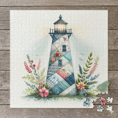 Patchwork-Leuchtturm-Küstenblumen-Szene Puzzle