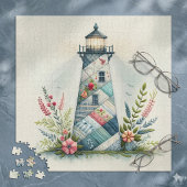 Patchwork-Leuchtturm-Küstenblumen-Szene Puzzle