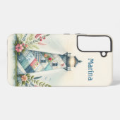 Patchwork-Leuchtturm-Küstenblumen-Szene Samsung Galaxy Hülle (Rückseite (Horizontal))