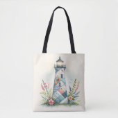 Patchwork-Leuchtturm-Küstenblumen-Szene Tasche (Vorderseite)