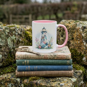 Patchwork-Leuchtturm-Küstenblumen-Szene Tasse