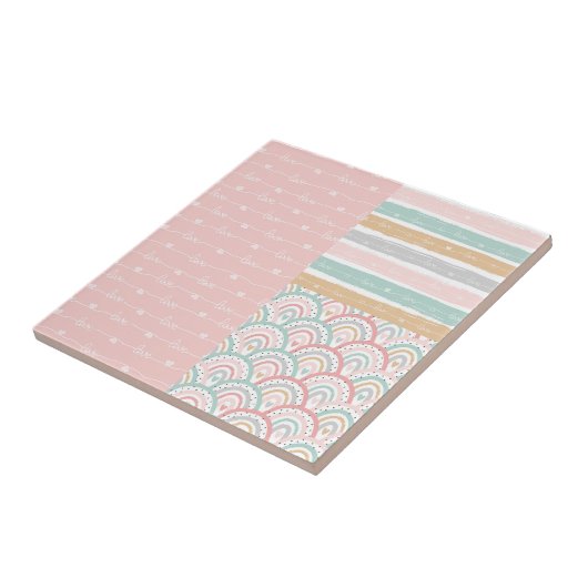 Patchwork Liebe Hearts Rainbow Pastel Keramik Tile Fliese (Seite)