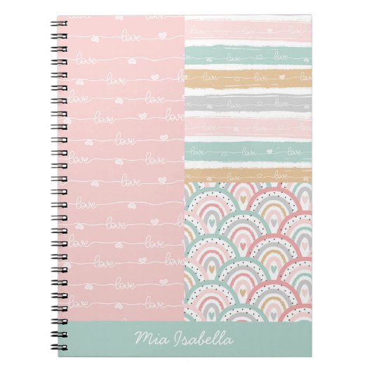Patchwork Liebe Hearts Rainbow Pastel Notebook Notizblock (Vorderseite)