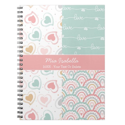 Patchwork Liebe Hearts Rainbow Pastel - Notebook Notizblock (Vorderseite)