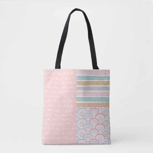 Patchwork Liebe Hearts Rainbow Pastel Tote Bag Tasche (Vorderseite)
