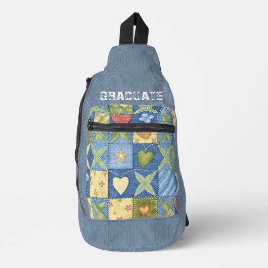 Patchwork Light Blue Denim Textur Crossbody Bag (Vorderseite)