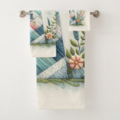 Patchwork Lighthouse Coastal Floral Scene Badhandtuch Set (Insitu)