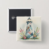 Patchwork Lighthouse Coastal Floral Scene Button (Vorne & Hinten)
